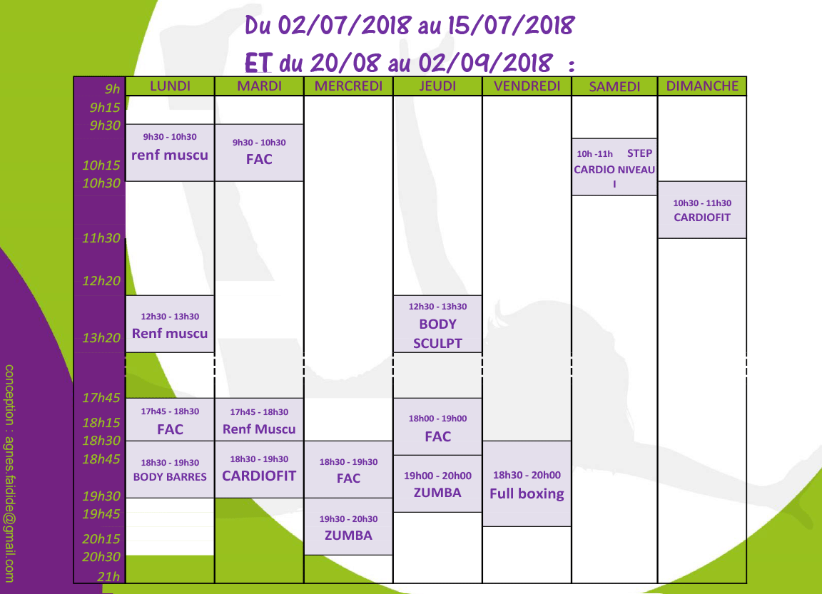 Planning des cours collectifs